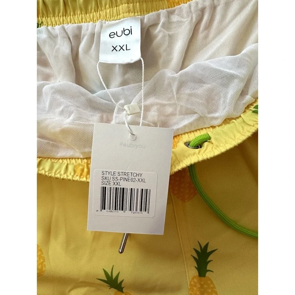 EUBI Swim Shorts Men's XXL Stretchy Drawstring Hawaiian Delight Yellow Pineapple